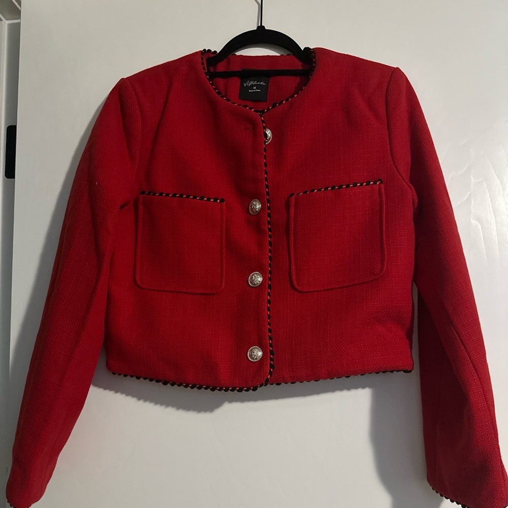 Chic Red Blazer with Black Trim